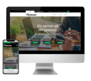 En veksthuset personlig datamaskin og en mobiltelefon som viser nettsiden.