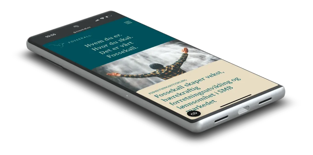 En smarttelefon som viser en melding på skjermen i et stilig webdesign.