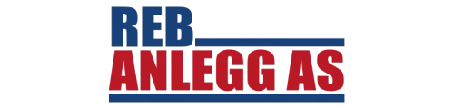 Logo med teksten «REB» i blått over «ANLEGG AS» i rødt, begge med fet skrift.