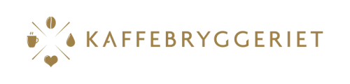 Logo med et brunt kaffebønnedesign til venstre og ordet «KAFFEBRYGGERIET» i fet skrift med store bokstaver til høyre.